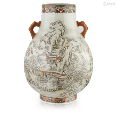 FINE FAMILLE ROSE AND GRISAILLE-DECORATED 'WINTER LANDSCAPE' VASE, HU