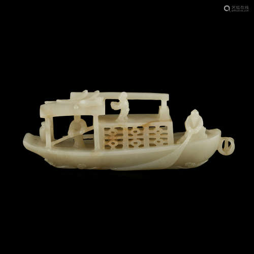 CELADON JADE CARVING OF A BOAT
