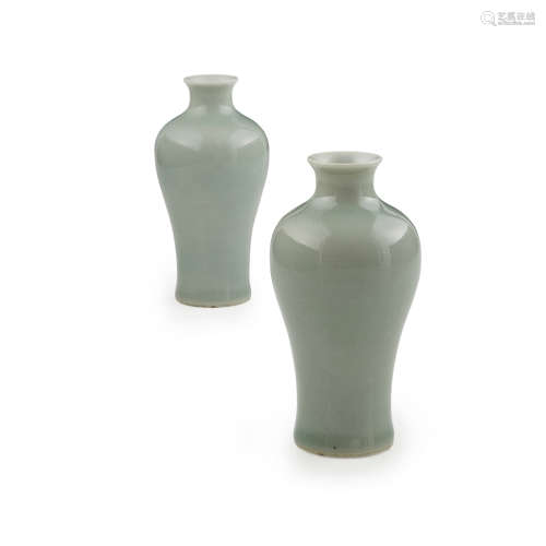 PAIR OF SMALL CELADON GLAZED VASES, MEIPING