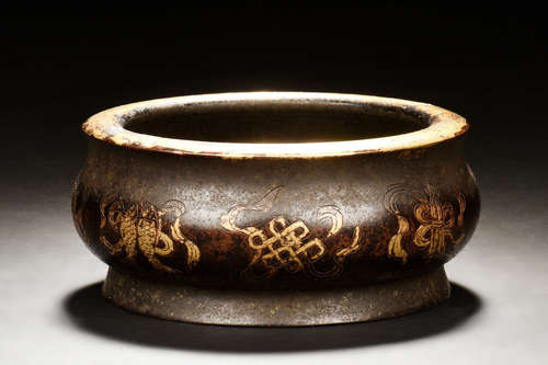 GILT BRONZE 'EIGHT TREASURES' CENSER