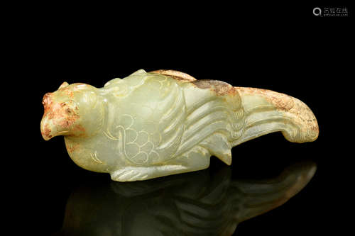 CELADON JADE CARVED 'PHOENIX' FIGURE