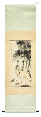 FU BAOSHI: INK AND COLOR ON PAPER PAINTING 'LADIES'