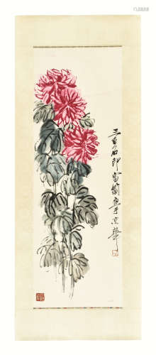 QI BAISHI: INK AND COLOR ON PAPER PAINTING 'CHRYSANTHEMUM FLOWERS'