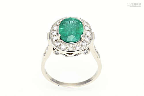 14K WHITE GOLD 3.50CT EMERALD 0.70CT DIAMOND RING WITH AIGL CERTIFICATE