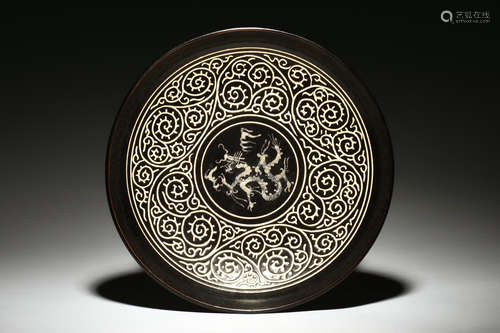 CIZHOU WARE STENCIL CUT 'DRAGON' DISH