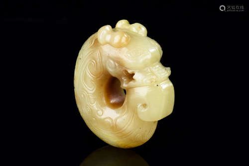 JADE CARVED 'C DRAGON' ORNAMENT