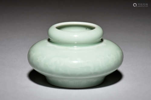 CELADON GLAZED AND IMPRESSED SMALL JAR