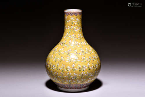 YELLOW GROUND 'ORCHID' BOTTLE VASE