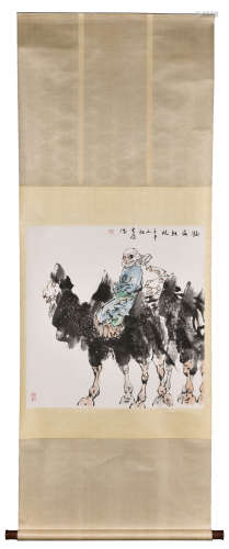 LIU DAWEI: INK AND COLOR ON PAPER 'ETHNIC GIRL' PAINTING
