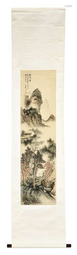 YUAN LIANG: INK AND COLOR ON PAPER PAINTING 'MOUNTAIN SCENERY'