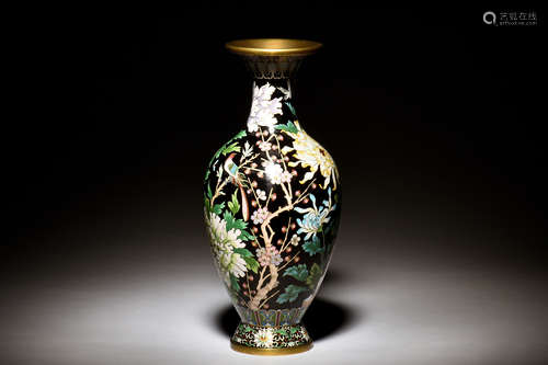 CLOISONNE ENAMELED 'FLOWERS' VASE