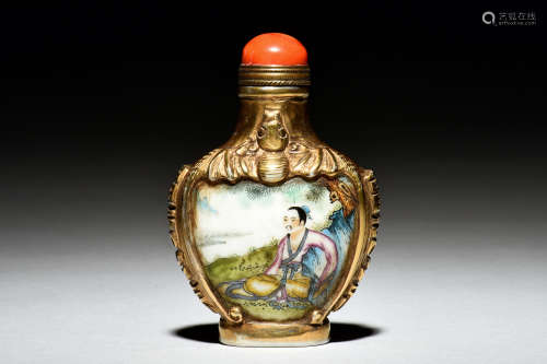 GLASS AND OVERLAY SNUFF BOTTLE