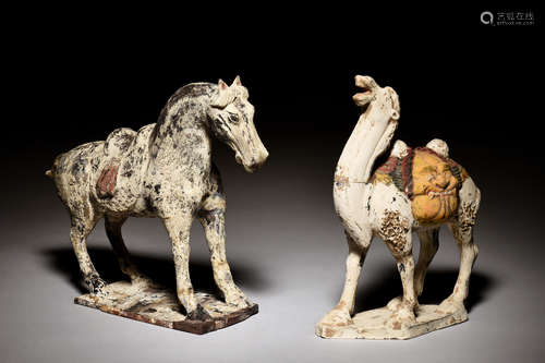 TWO POTTERY FIGURES OF HORSE AND CAMEL