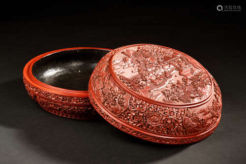 CINNABAR LACQUER CARVED COVER BOX