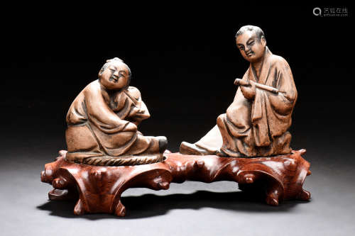 YIXING ZISHA CARVED 'SCHOLARS' FIGURE