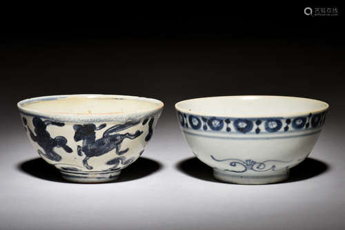 TWO BLUE AND WHITE BOWLS