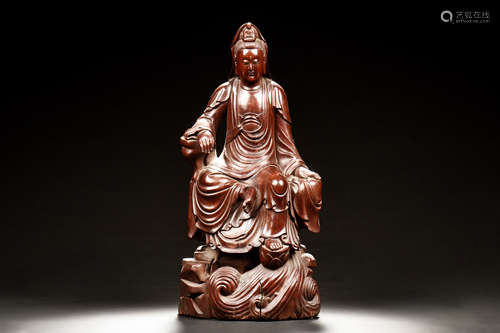 WOOD CARVED GUANYIN FIGURE