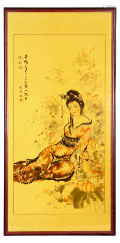 A FRAMED CHINESE 'LADY' PAINTING