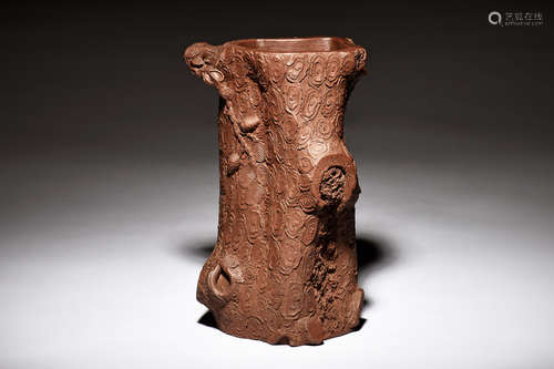 YIXING ZISHA 'TREE TRUNK' BRUSH POT