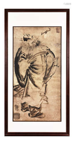 A FRAMED INK ON PAPER PAINTING 'ZHONG KUI'