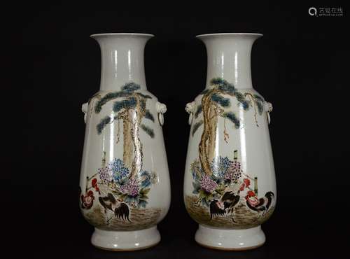 Liu Yucen, A Pair Of Famille Rose Vases