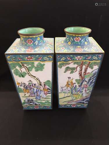 Pair of Bronze Enaml Vases