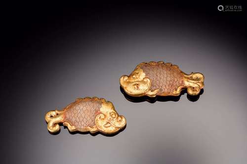 Pair of Gilt Red Jade fishes