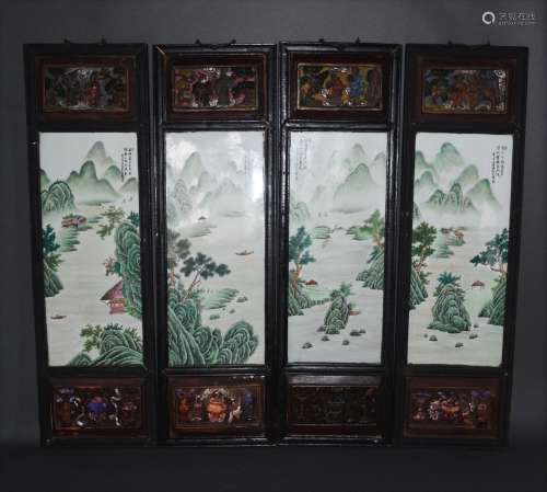 Four Famille Rose Porcelain Plaques, Marked Wang Yeting