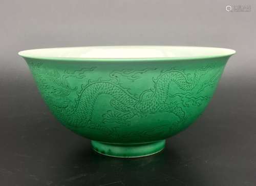 Daoguang Mark, A Green Glazed Dragon Bowl