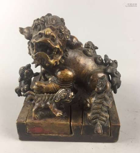 A Qing Bronze Lion Seal