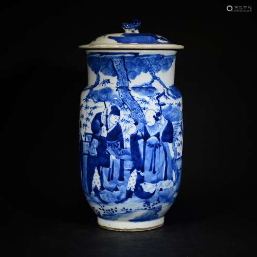 A Blue And White Lantern Vase