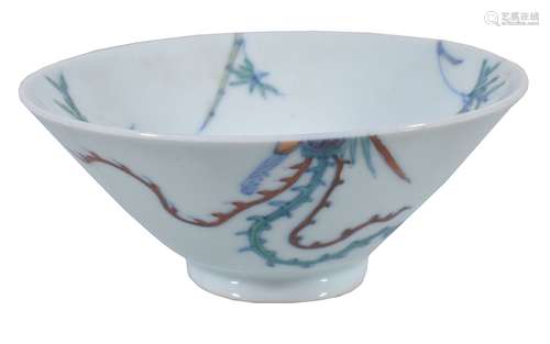 A Chinese Doucai ‘Phoenix and Bamboo’ conical cup , Qing Dynasty