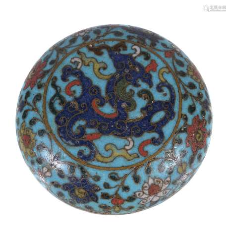 A Chinese cloisonné enamel seal paste box and cover