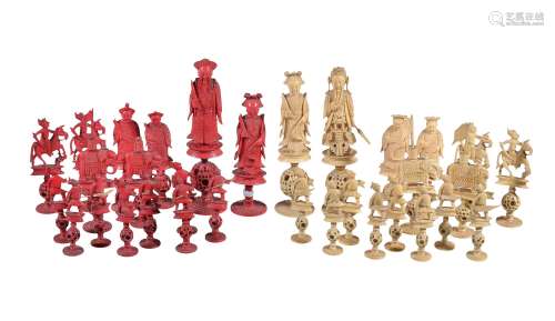 Ω A Cantonese ivory chess set , Qing Dynasty, late 19th century
