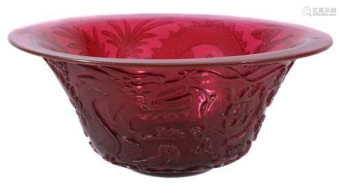 A Chinese Peking glass Êrmine red' bowl, Qing Dynasty, probably 19th century