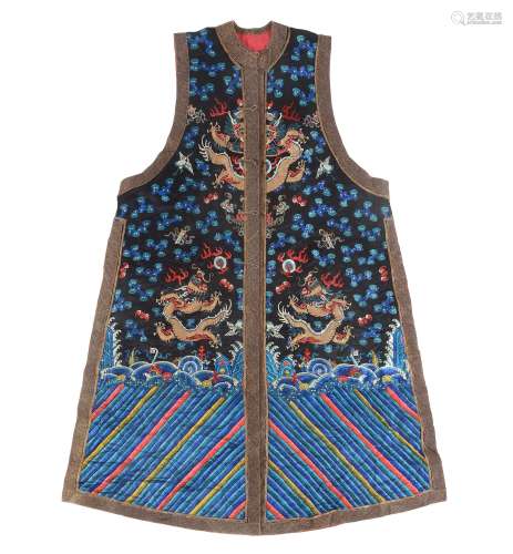 An Imperial Manchu noblewoman's full length embroidered silk court outer vest