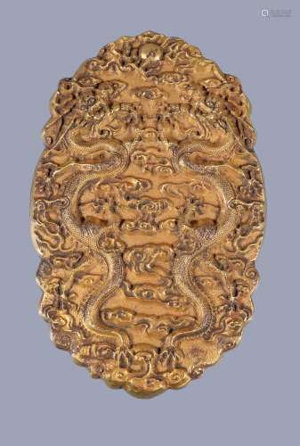 A Chinese gilt bronze 'Dragon' tally, late 19th or 20th century