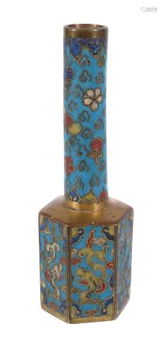 A Chinese cloisonné hexagonal vase, late Ming or early Qing Dynasty