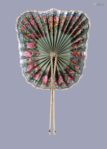 An unusual Chinese cockade-type ivory painted fan , Canton, mid-19th century