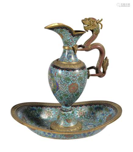 A Chinese cloisonné ewer and stand , late Qing Dynasty