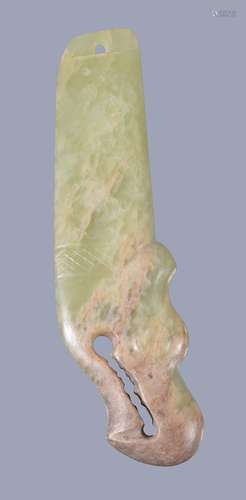 A Chinese yellow jade archaic style 'bird' handle