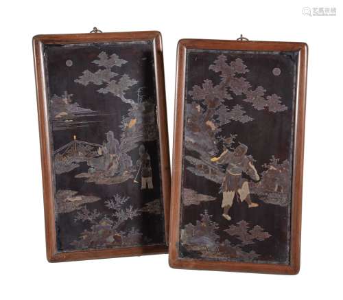 A pair of Chinese Lac-Burgauté plaques, 18th century