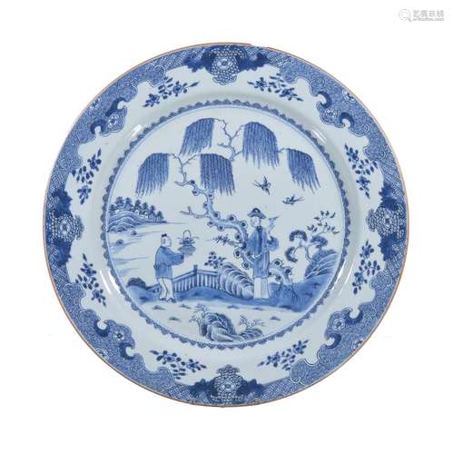 A large Chinese blue and white dish , Qianlong