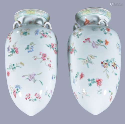 A pair of Chinese Famille Rose amphora vases, probably Guangxu