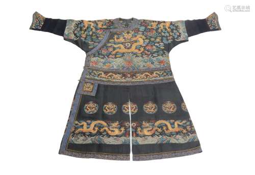 A rare formal court robe of charcoal grey silk gauze , chao'fu, Qing Dynasty