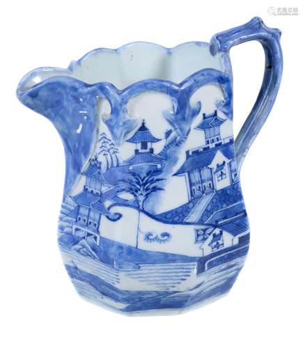 An unusual Chinese export blue and white jug , Qing Dynasty, circa 1835-45