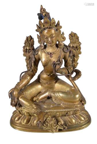 A Sino-Tibetan gilt bronze figure of Tara , Qing Dynasty