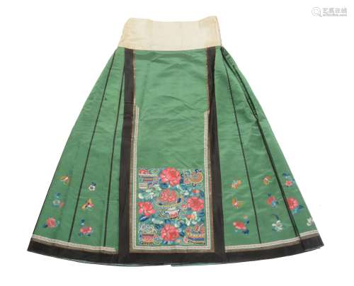 A Chinese green silk women’s skirt, Qing Dynasty, late 19th century