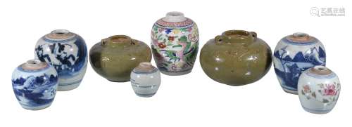 Four Chinese blue and white ginger jars , 12cm and smaller; two Chinese...