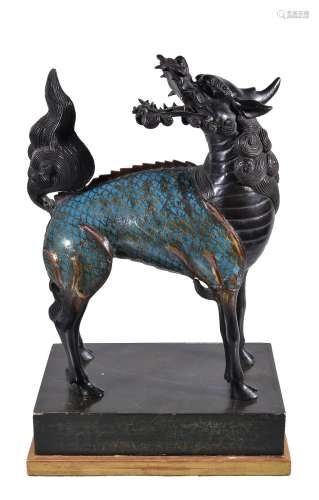 A Chinese enamelled bronze figure of a Qilin, late Qing Dynasty